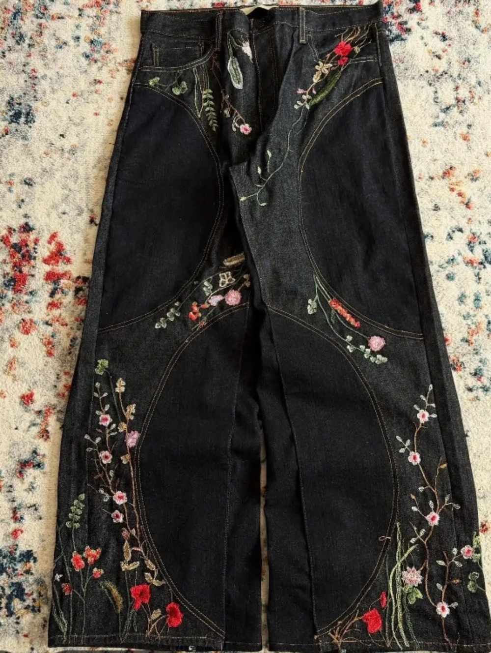 Embroidered Floral Wide Leg Jeans: Y2K Denim - Picture 2 of 4